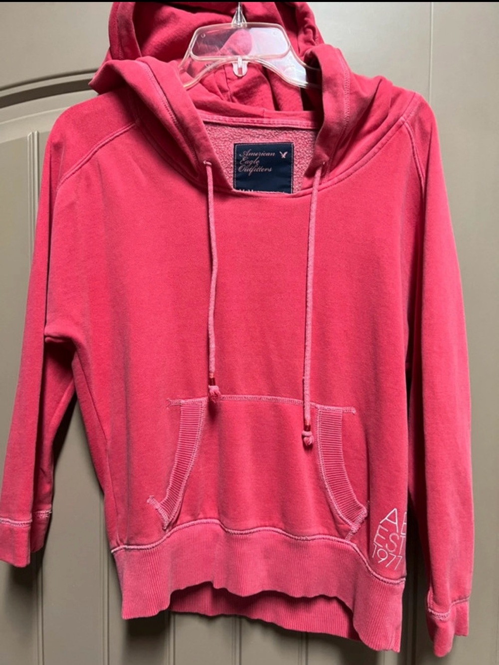 American Eagle Outfitters Pink Hoodie Y2K Pullover Graphic Sleeve M